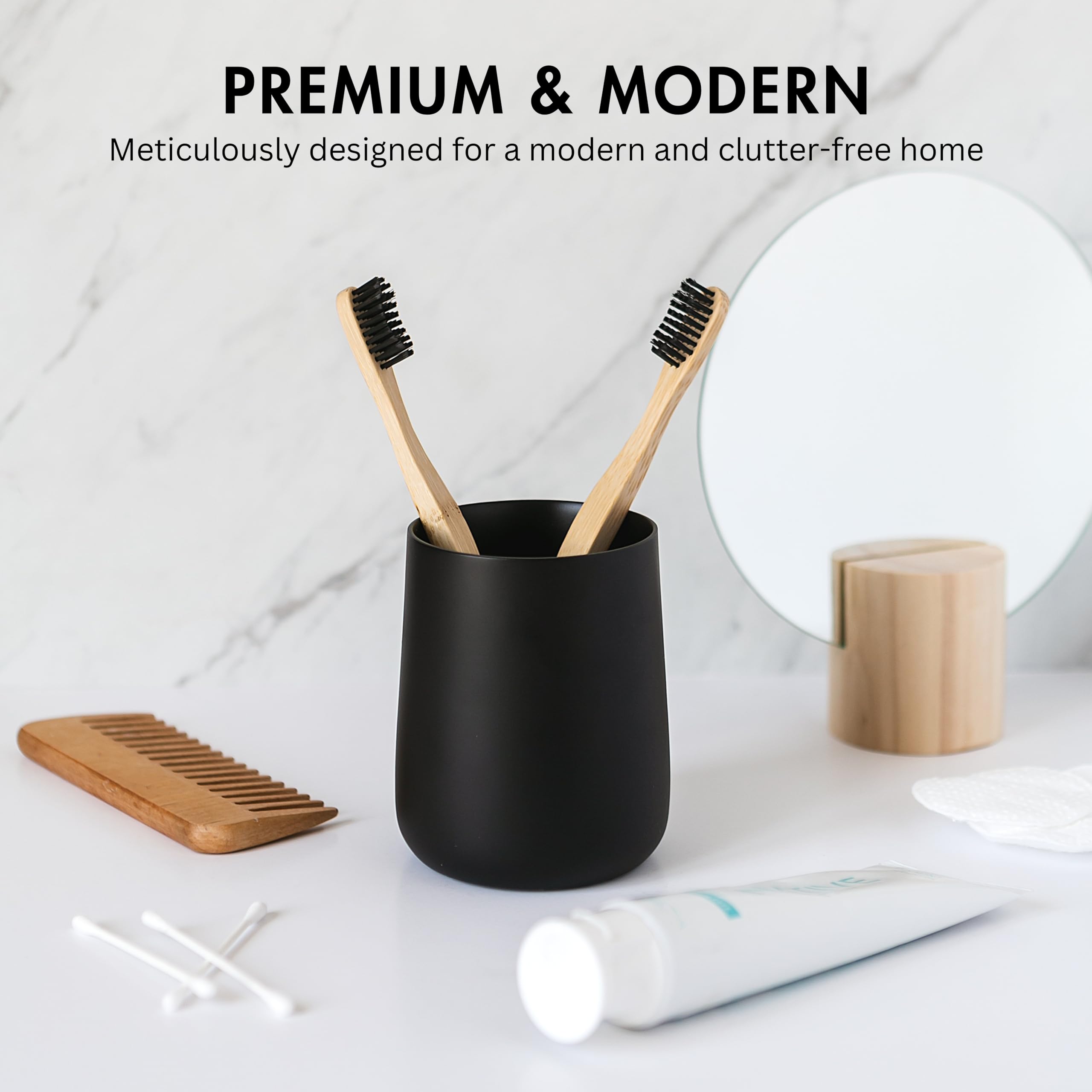 Yew Design Matte Black Toothbrush And Toothpaste Holder And Cup For Bathroom Vanity And Countertop, Round Organizer For Electric